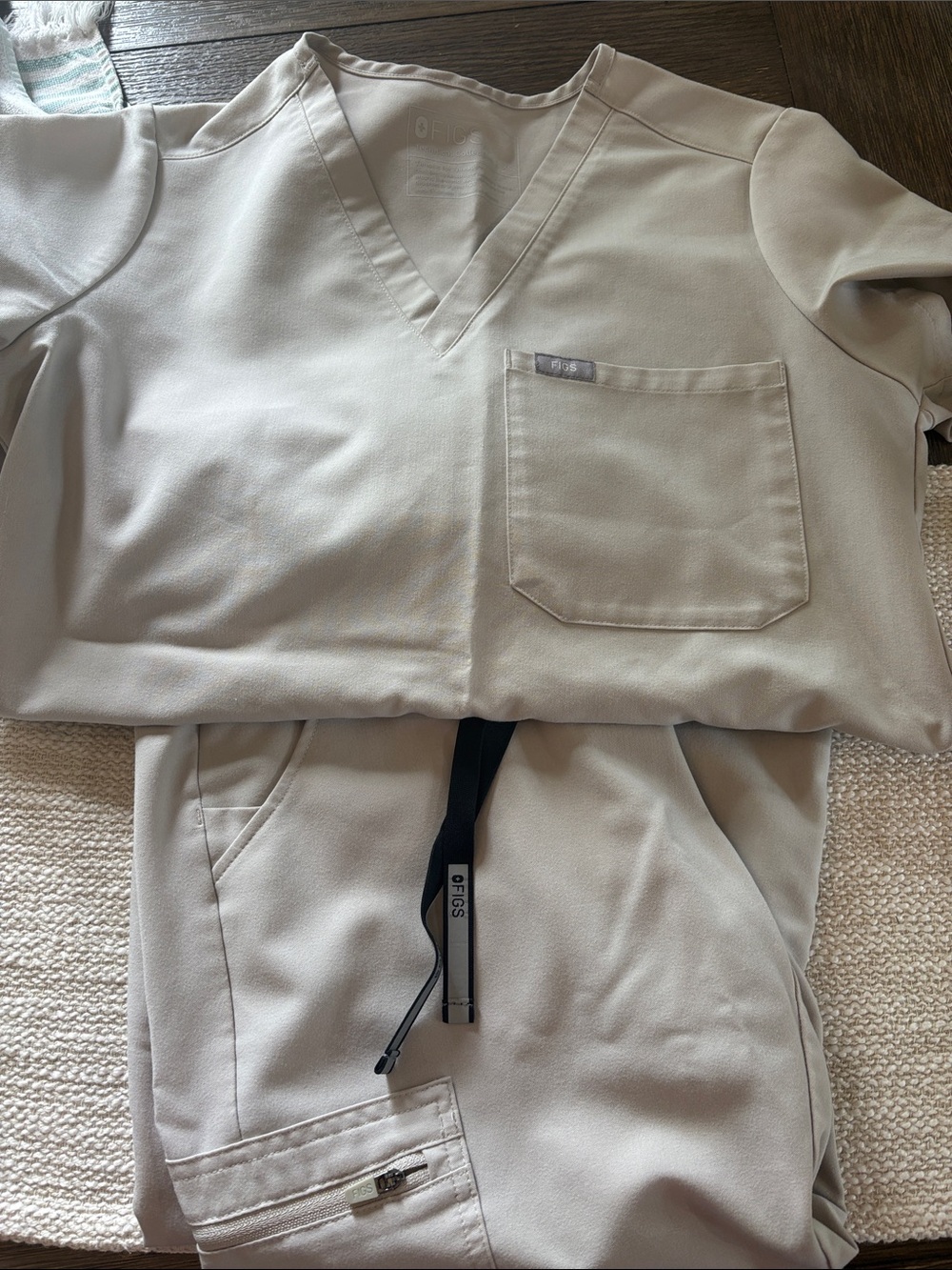 FIGS bone color one pocket scrub top with Zamora joggers